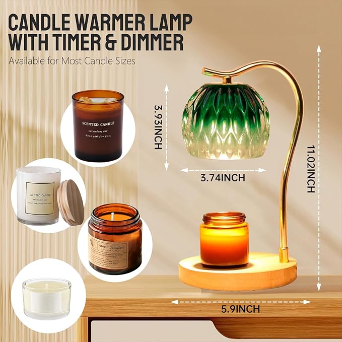 GEEZO Fragrance Candle Warmer Lamp，Electric Candle Warmer with Timer & Dimmer，Mom Christmas Birthday Gifts for Women, House Warming Gifts New Home Bedroom Decor
