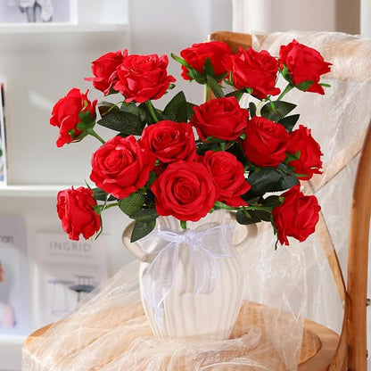 Nubry 50pcs Artificial Silk Roses Bulk,Fake Roses Flower with Stems Realistic Flowers for Wedding Centerpiece Home Party Decor(Red)