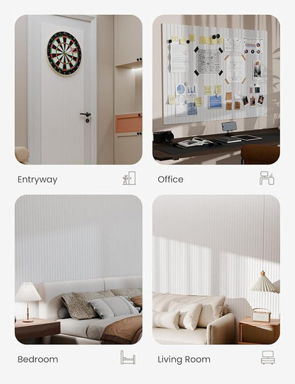 Bumusty Large Cork Board Alternative-47 x35 Felt Bulletin Board Tiles, with 30 Pushpins, 70 Adhesive Tabs, 12-Pack Slat Wall Paneling, Cork Boards for Office Push Pin Board Felt Board-Milky White