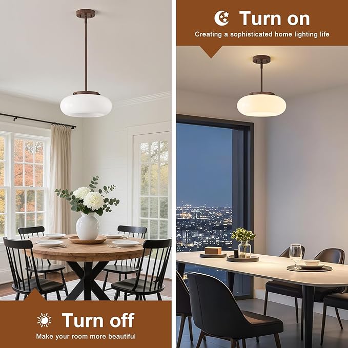 Mid-Century Modern Faux Walnut Wood Semi Flush Mount Ceiling Light, 3-Light Kitchen Light Fixtures with Glass Shade for Entryway Hallway Bathroom Bedroom (12.6 Inch)