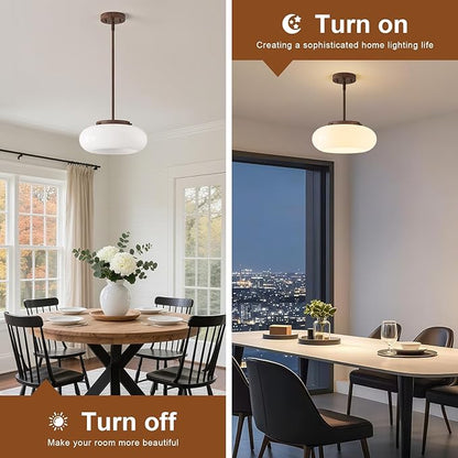 Mid-Century Modern Faux Walnut Wood Semi Flush Mount Ceiling Light, 3-Light Kitchen Light Fixtures with Glass Shade for Entryway Hallway Bathroom Bedroom (12.6 Inch)