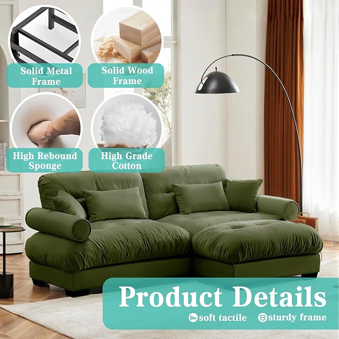 SoarFlash L Shaped Couches for Living Room, Small Sectional Sofa Set with Reversible Chaise, Modern Designed Sleeper Sofas and Modular Couch Function, Suitable for Small Spaces in Apartment, Green