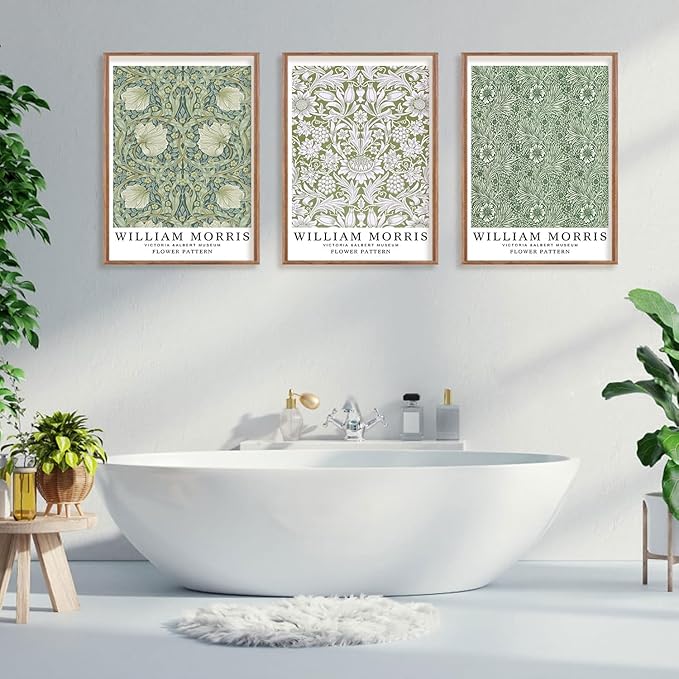 ILLBDR Framed Wall Art William Morris Botanical Floral Canvas Wall Art Set of 3, Farmhouse Rustic William Morris Print Abstract Decor for Living Room Office Bedroom, 12x16 Inch