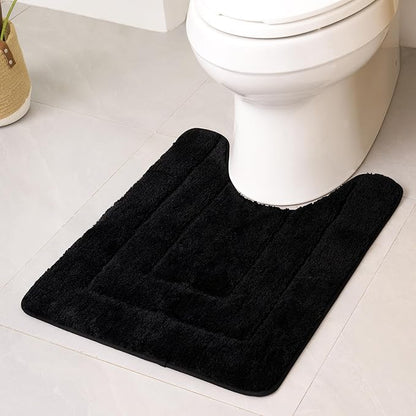 GRANNY SAYS Bathroom Toilet Rugs U Shaped, Bath Mats for Bathroom, Shower Room Rugs Non Slip Washable, Absorbent Microfiber Toilet Mat, Soft Plush Shaggy, 20" x 24", Black