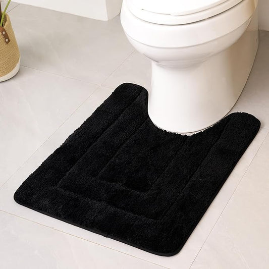 GRANNY SAYS Bathroom Toilet Rugs U Shaped, Bath Mats for Bathroom, Shower Room Rugs Non Slip Washable, Absorbent Microfiber Toilet Mat, Soft Plush Shaggy, 20" x 24", Black