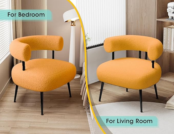Modern Accent Chair, Round Upholstered Barrel Armchair for Small Spaces, Fluffy Side Corner Sherpa Chair for Living Room, Bedroom