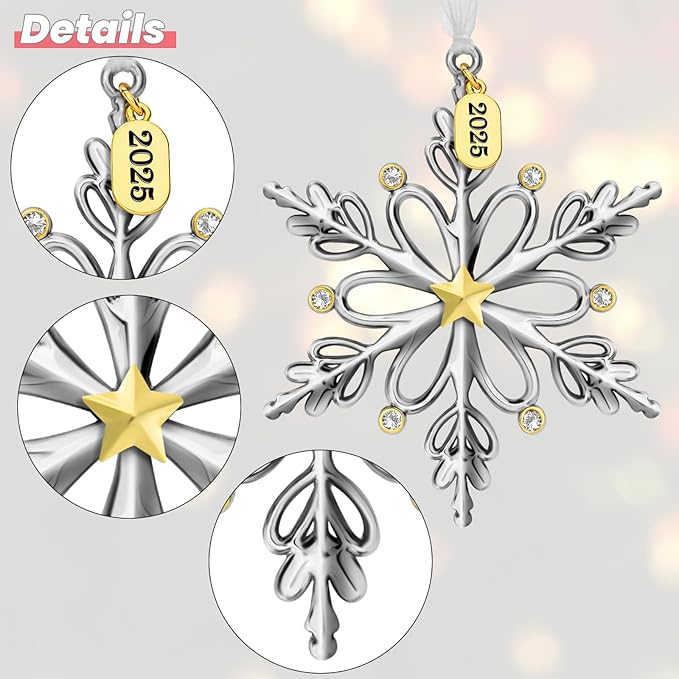 Christmas Tree Ornaments – 2025 Snowflake Hanging Pendant of Car Charm Holiday Decorative Keepsake Gift Home Decor (1 Pieces-C (2025))