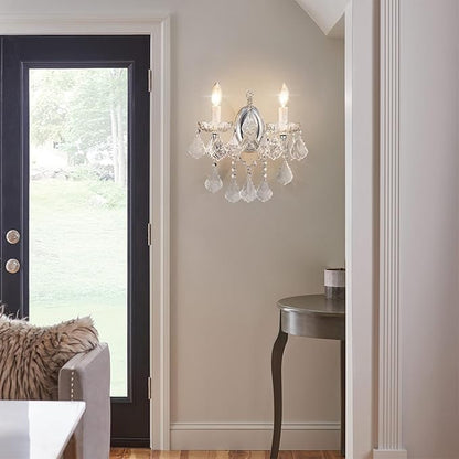 Crystal Wall Sconce Lighting, 2-Light Modern Crystal Wall Light Fixture Bathroom Maria Theresa Wall Lamp Light Fixtures Chrome Wall Sconce Light Wall Mounted Lamp for Living Room,Bedroom,Indoor