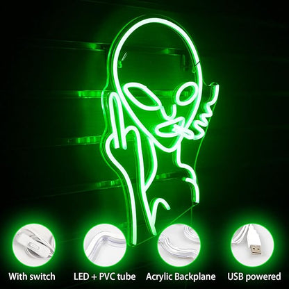 Lucunstar Green Alien Neon Sign,Neon Sign for Room,Alien Neon Signs for Wall Decor,Game Room Decor,Hip Hop Party LED Sign For Teen Room,Green Wall Decoration,Bedroom Wall Decor,Home Wall,Party Light