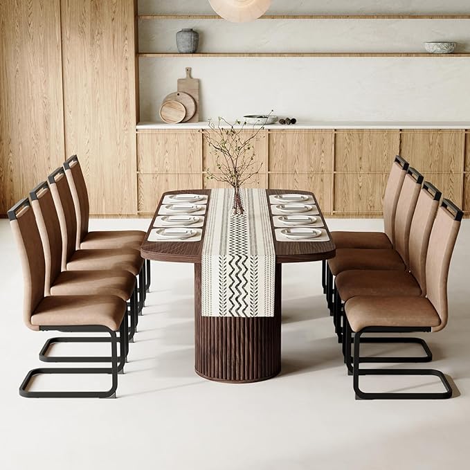 79" Dining Table Set for 8,Large Rectangular Dining Table Set for 8 with Cushioned Chairs,Modern Mid-Century Wood Dining Room Table Set for 8,Ideal for Dining & Gatherings (Walnut)