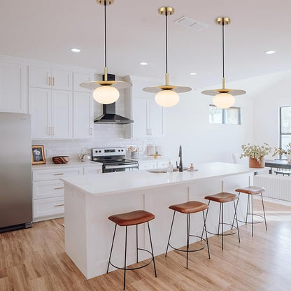 Modern Globe Pendant Lighting Set of Two Milky White Glass Shade Brass Gold Farmhouse Pendant Light 11.81" Dome Industrial Hanging Ceiling Light Fixture Kitchen Island Dinning Room Bedroom