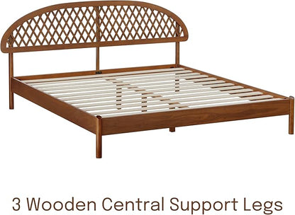 NTC Gem Wooden Bed Frame with Headboard, Crafted from Walnut, Rubber Wood with Silent Slats and Wood Central Supports, 1000 Lb Capacity, Effortless Assembly, King - Dark Walnut