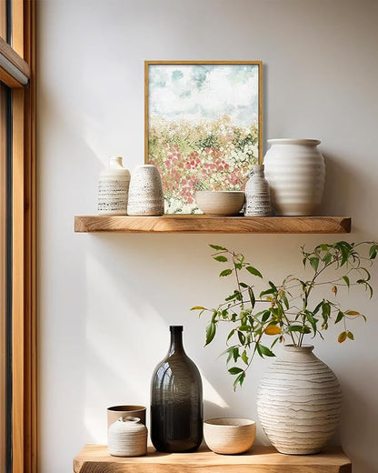 KBKBART Framed Wall Art for Bedroom & Bathroom, Vintage Spring Flower Pictures Aesthetic Farmhouse Wall Decor, Canvas Oil Painting, Summer Room Decor (12x16)