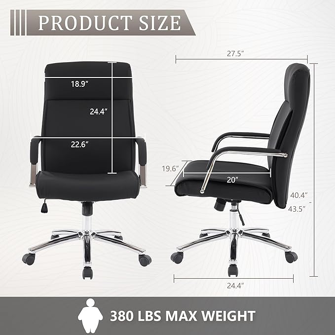 Mid-Back Ergonomic Leather Office Chair, Modern Upholstered Executive Desk Chair with Gold Frame Armrest Computer Task Chair (Obsidian Black)