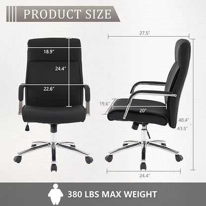 Mid-Back Ergonomic Leather Office Chair, Modern Upholstered Executive Desk Chair with Gold Frame Armrest Computer Task Chair (Obsidian Black)