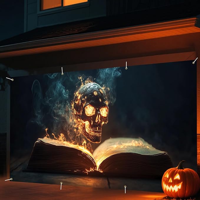 6 x 13 ft Halloween Garage Door Decorations Halloween decorations Witch Door Cover, Hanging Banner, Cauldron Backdrop Mural for Home, Outdoor, Indoor, Spooky Party, Wall, Window (BOOK)