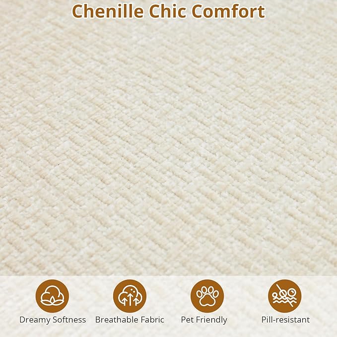 106” Curved Modular Sectional Sofa, Cloud Sectional Couch with Chaise/Deep Seat/Armrest/Chenille Fabric, No Assembly Required, Space-Saving, Boneless Compression Sleeper Sofa for Living Room