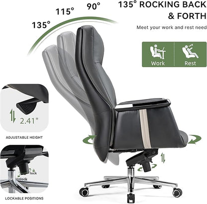 EUREKA ERGONOMIC Royal II Executive Office Chair High Back, Big and Tall with Extra Wide Seat, Silicone Leather Desk Chair Computer Chair, Modern Office Chair Home Desk Chairs-Gray