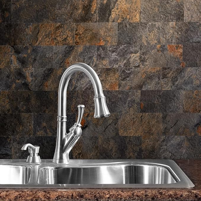 AULIGET Rustic Slate Peel and Stick Backsplash Wall Tile, 3" x 6" PVC Faux Stone Stick on Tiles, 4