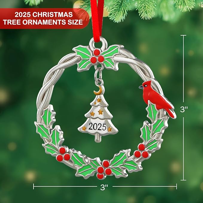 FLYAB 2025 Christmas Tree Ornaments Cardinal Gifts for Women Metal Hanging Ornament for Windows Car Living Room Xmas Stocking Stuffers for Girl Friend Teens Gifts for Loss Loved One