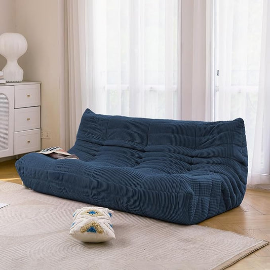 N&V Fireside 3 Seater Sofa Mid Century Armless Twin Floor Sofa Corduroy Lounge Chair Foam Accent Chair, Prussia Blue