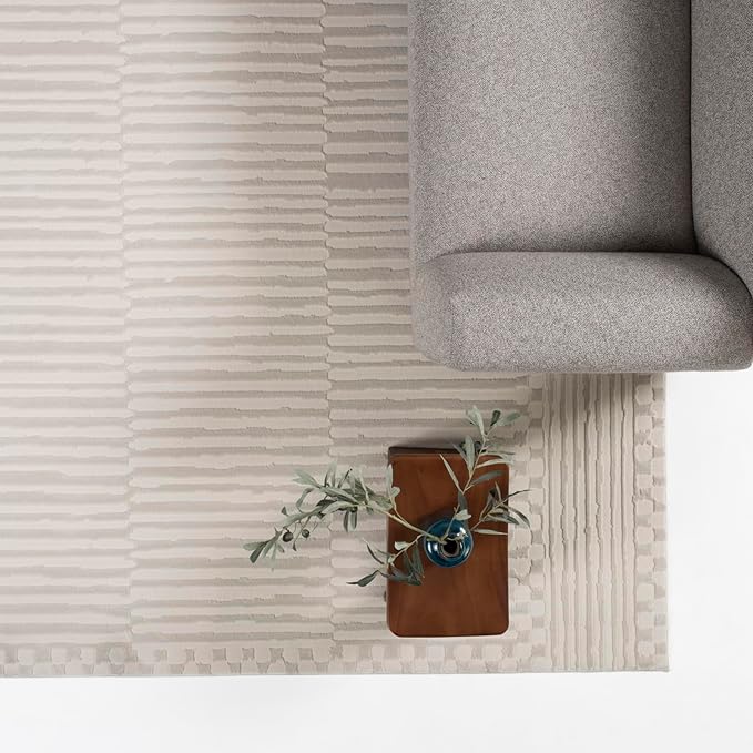 Revival Rugs Soloba 6'7"x9' Washable Area Rug for Living Room Bedroom - 100% Recycled Oeko-TEX Certified, Medium Pile, Beige, Cream