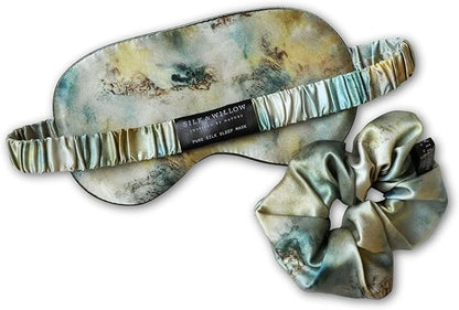 Silk & Willow 100% Pure Mulberry Silk Sleep Eye Mask & Hair Scrunchie Gift Set (Seascape)
