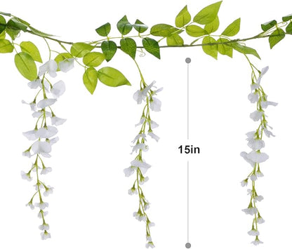 Lvydec Wisteria Artificial Garland, 4Pcs Total 28.8ft White Artificial Wisteria Vine Silk Hanging Flower for Home Garden Outdoor Ceremony Wedding Arch Floral Decor