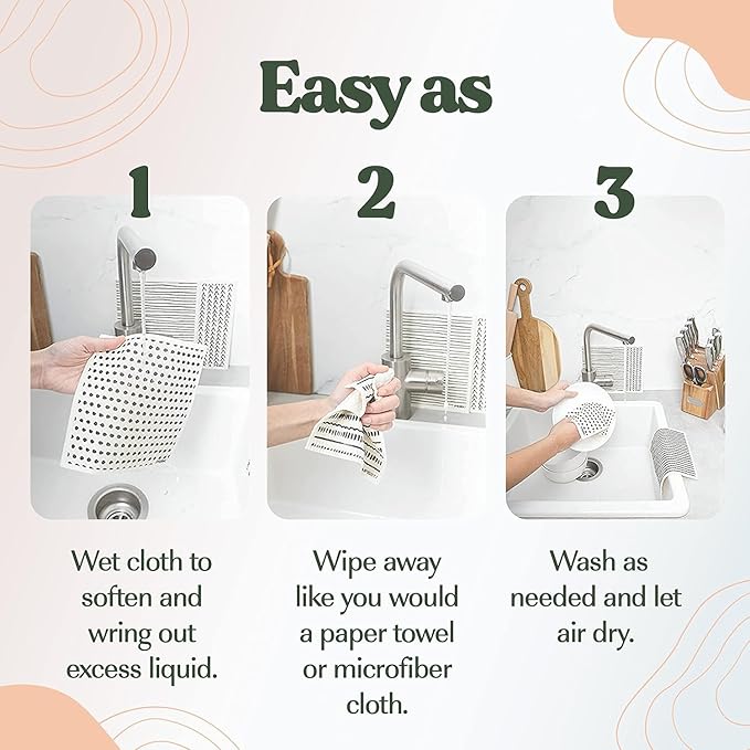 FEBU Swedish Dishcloths 5 Pack Neutral Washable Kitchen Dish Towels