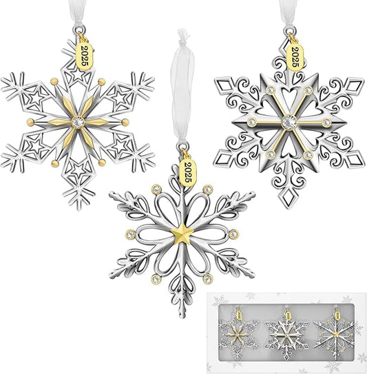 Christmas Tree Ornaments – 2025 Snowflake Hanging Pendant of Car Charm Holiday Decorative Keepsake Gift Home Decor (3 Pieces (2025))
