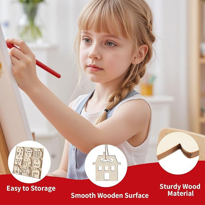 MACTING 27PCS Wooden Christmas Ornaments Unfinished Predrilled Natural Wood Slices DIY Blank Hanging Ornaments Kit for Crafts Centerpieces Christmas Tree Decorations, 9 Styles