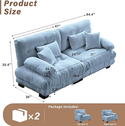 SoarFlash Modern Living Room Velvet Recliner Sofa, Loveseat Sofa for Apartment, Solid Wood Frame, Easy to Install (94.4 inch,Blue)