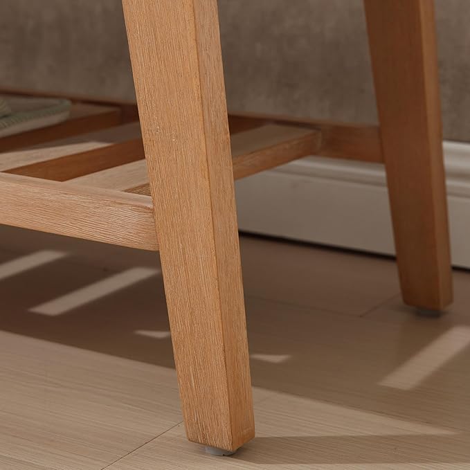 Farmhouse Upholstered Storage Entryway Bench with Shoe Shelf, 2 Tier Faux Leather Button Tufted Bench with Wooden Frame for End of Bed/Hallway/Reception/Living Room, Brown