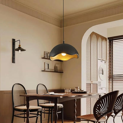 JAYMP 40cm Modern Pendant Light for Dining Room Kitchen Island Hanging Lamp E26 Base Japanese Wabi-Sabi Style Bird Nest Shape Lighting Fixture,1 Pack(Black and Gold,D Shape, 40cm/15.7inch)