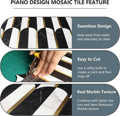 Vamos Tile Peel and Stick Backsplash Seamless Tile,Stick on Backsplash for Kitchen and Bathroom, Marble Look PVC Mixed Metal Gold Self Adhesive Metal Mosaic Tiles (1 Sheet)