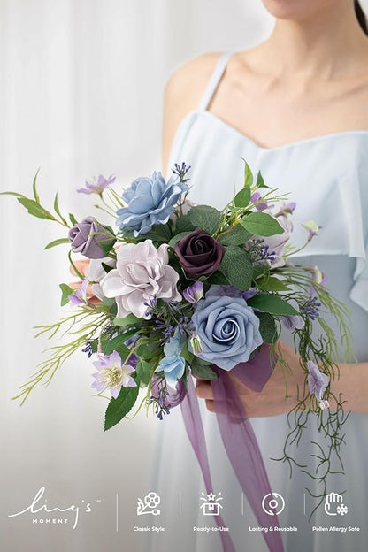 Ling's moment Bridesmaid Bouquet, Sage Purple & Provence Wedding Bouquets for Bridesmaids, 7 Inch Bridal Bouquets for Bridesmaids, Wedding, Ceremony, Anniversary, etc.