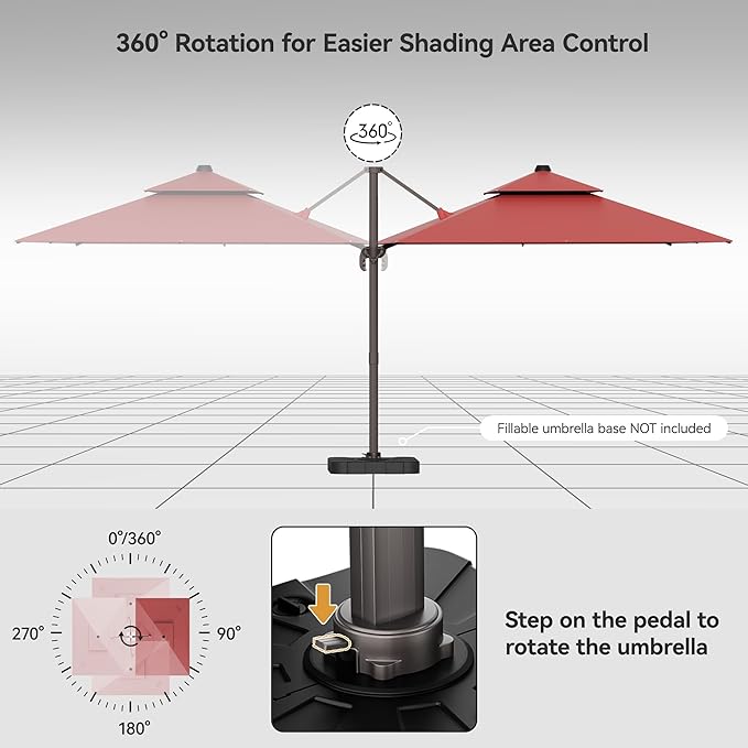 9x12FT Cantilever Patio Umbrella - Heavy Duty Double Layer Offset Design with 360° Rotation, Large Rectangle Sun Shade Umbrella for Garden, Deck, Pool, Backyard, Red