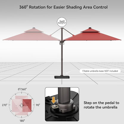 9x12FT Cantilever Patio Umbrella - Heavy Duty Double Layer Offset Design with 360° Rotation, Large Rectangle Sun Shade Umbrella for Garden, Deck, Pool, Backyard, Red