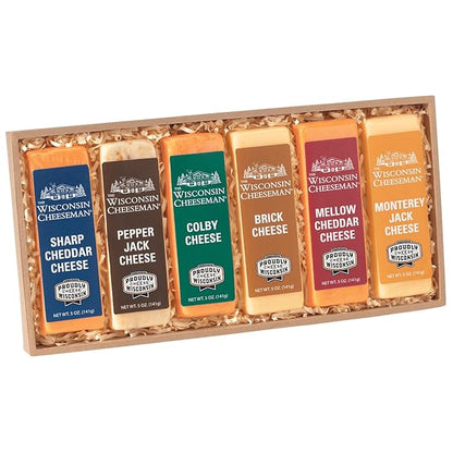 The Wisconsin Cheeseman Assorted Cheese Bars – Sharp Cheddar, Colby, Pepper Jack, Brick, Monterey Jack, Mellow Cheddar – Gift Basket for Adults, Holiday or Thank You Gifts – Pack of 6