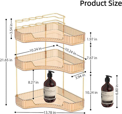 Corner Bathroom Counter Organizer with Top Toothbrush Holders, 3-Tier Make Up Organizers for Vanity with Brush Holder, Corner Storage for Bathroom, Kitchen, Dresser