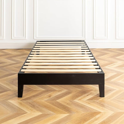 Mellow Naturalista Grand 12 Inch Solid Wood Platform Bed with Wooden Slats, Easy Assembly, Twin, Black