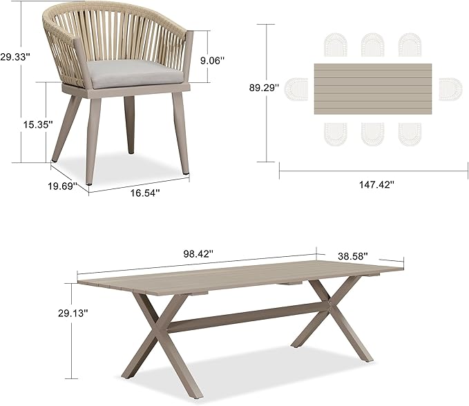 PURPLE LEAF 9 Piece Longer Outdoor Dining Set with Patio Aluminium Dining Table and Wicker Chairs Modern Furniture Cushions Sets for Backyard Indoor Decor Kitchen Champagne