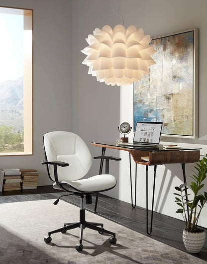 Possini Euro Design White Flower Hanging Pendant Lighting Fixture 25 1/4" Wide Modern Blooming Curved Petals for Dining Room Living House Home Foyer Kitchen Island Entryway Bedroom High Ceilings