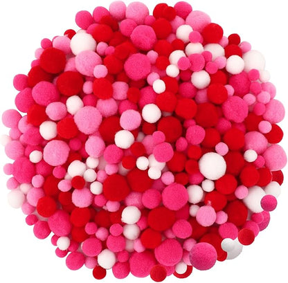 UPINS Valentine's Day Pom Poms Balls, 600 Pieces Pink Red Pom Poms Mixed Sizes Pompoms for Crafts Making DIY Wedding Valentine's Day Party Decorations Supplies (4 Colors)