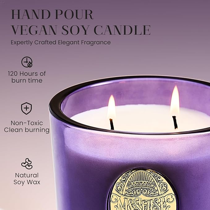 M&SENSE Large Two-Wick Soy Candle | Lavender Citrus & Purple | 19.8 oz, 120H Burn Time | Luxury Scented Candle for Relaxation, Gifting, Home Décor | Ideal for Bedroom, Office, Party Ambiance