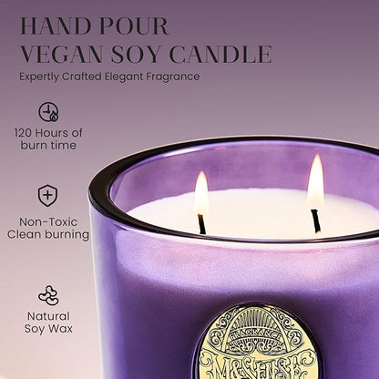M&SENSE Large Two-Wick Soy Candle | Lavender Citrus & Purple | 19.8 oz, 120H Burn Time | Luxury Scented Candle for Relaxation, Gifting, Home Décor | Ideal for Bedroom, Office, Party Ambiance