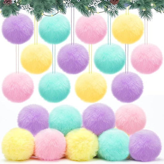 Gejoy 12 Pcs Pastel Furry Christmas Ball Ornaments for Xmas Tree Colorful Christmas Hanging Decorations Soft Faux Fur Pom Pom Ball Ornaments for Party Supplies Fireplace Mantel Home Wall Decor