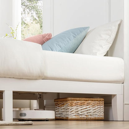 Mellow Naturalista Classic 12 Inch Solid Wood Platform Bed with Wooden Slats, Twin, White