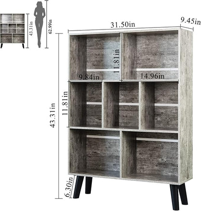 LEYAOYAO Bookshelf Cube Storage Organizer,3 Tier Bookcase with Legs,Modern Wood Open Shelf,Dirty Grey Bookshelves,Free Standing Display Short Book Shelves for Narrow Space,Bedroom,Living Room,Office