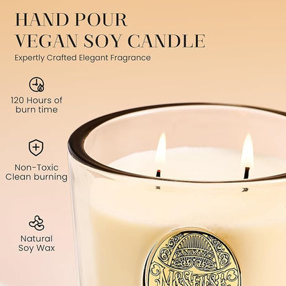M&SENSE Large Two-Wick Soy Candle | Cheer Champagne & Gold | 19.8 oz, 120H Burn Time | Luxury Scented Candle for Relaxation, Gifting, Home Décor | Ideal for Bedroom, Office, Party Ambiance